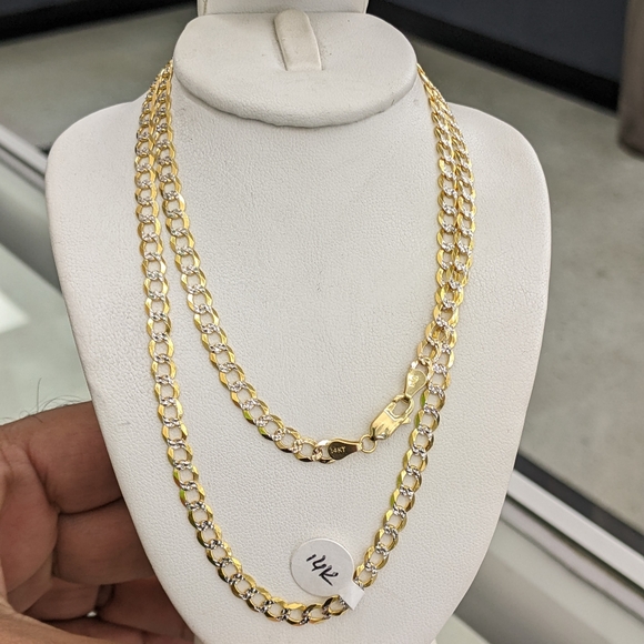14kt Real Solid Gold Cuban Diamond cut Style chain